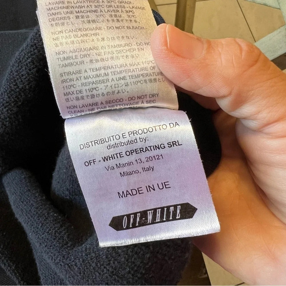 Off White Blue Collar Crewneck Sweater Virgil Abloh Streetwear Logo Small Black - Picture 10 of 13